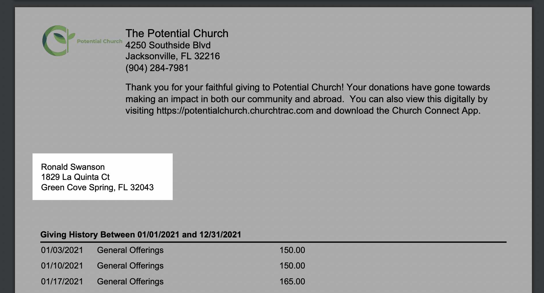 What needs to be on a contribution statement - Address