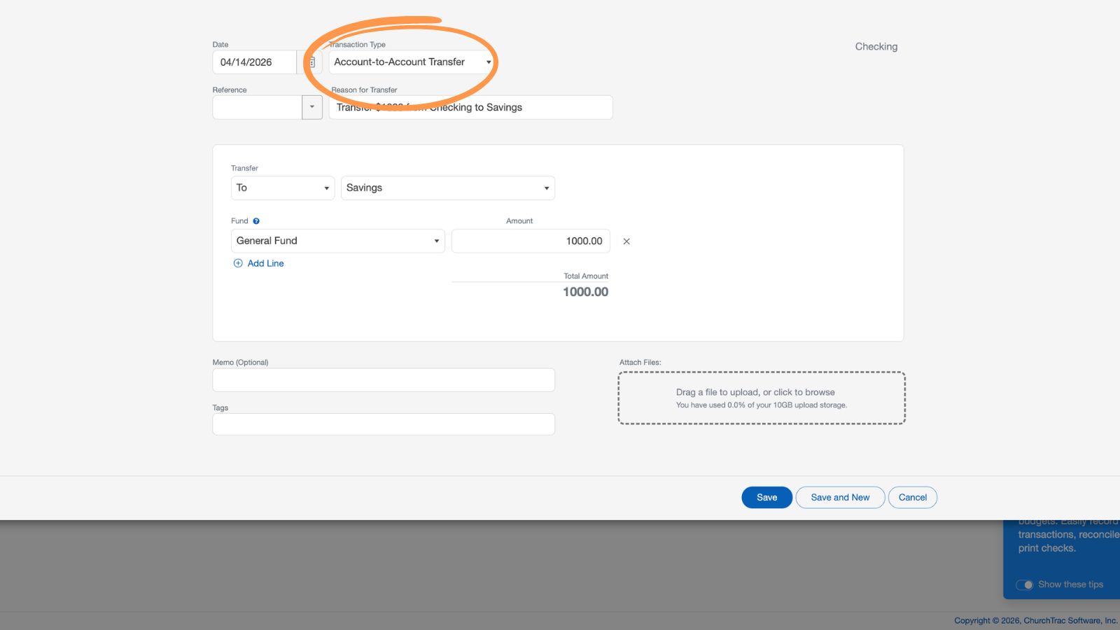 Support Accounting Account to Accout Transfer Type