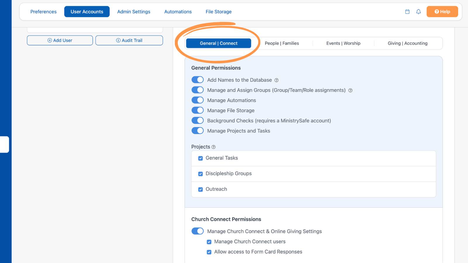 Settings User Accounts Privileges 1