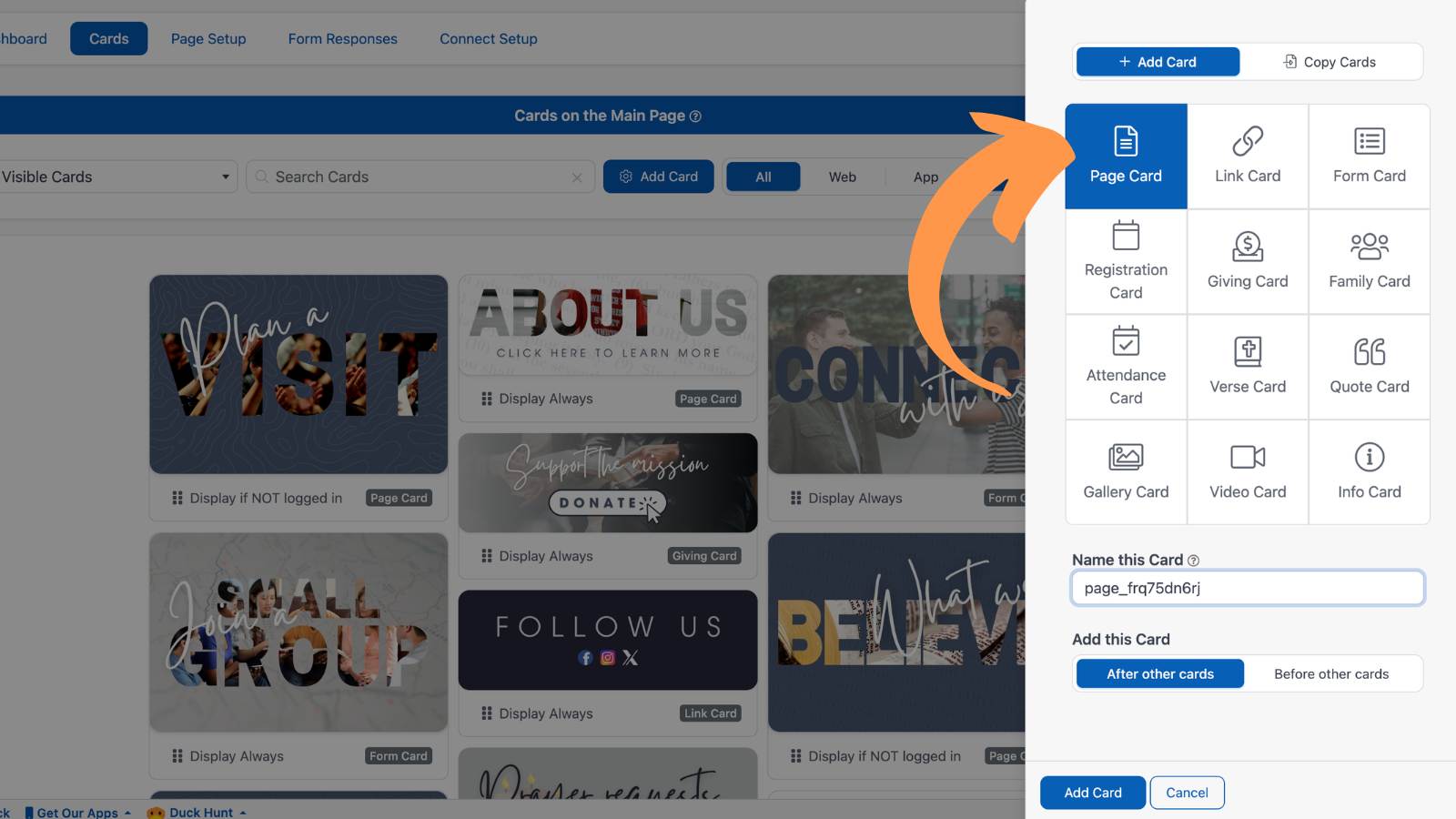 Creating and Editing Connect Cards Add Page