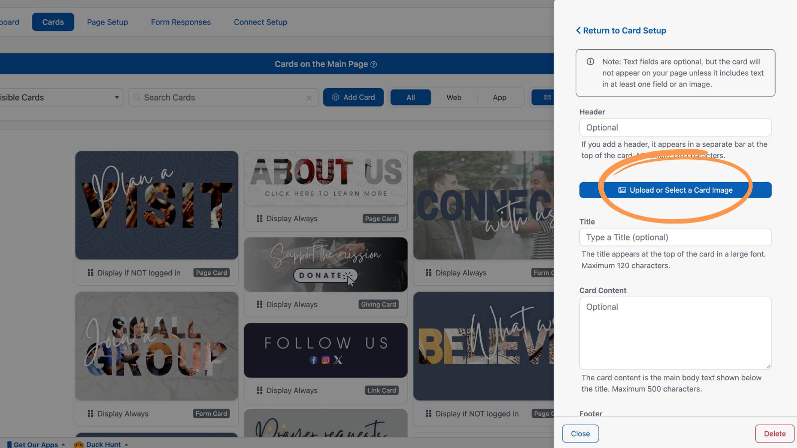 Creating and Editing Connect Cards Upload an Image