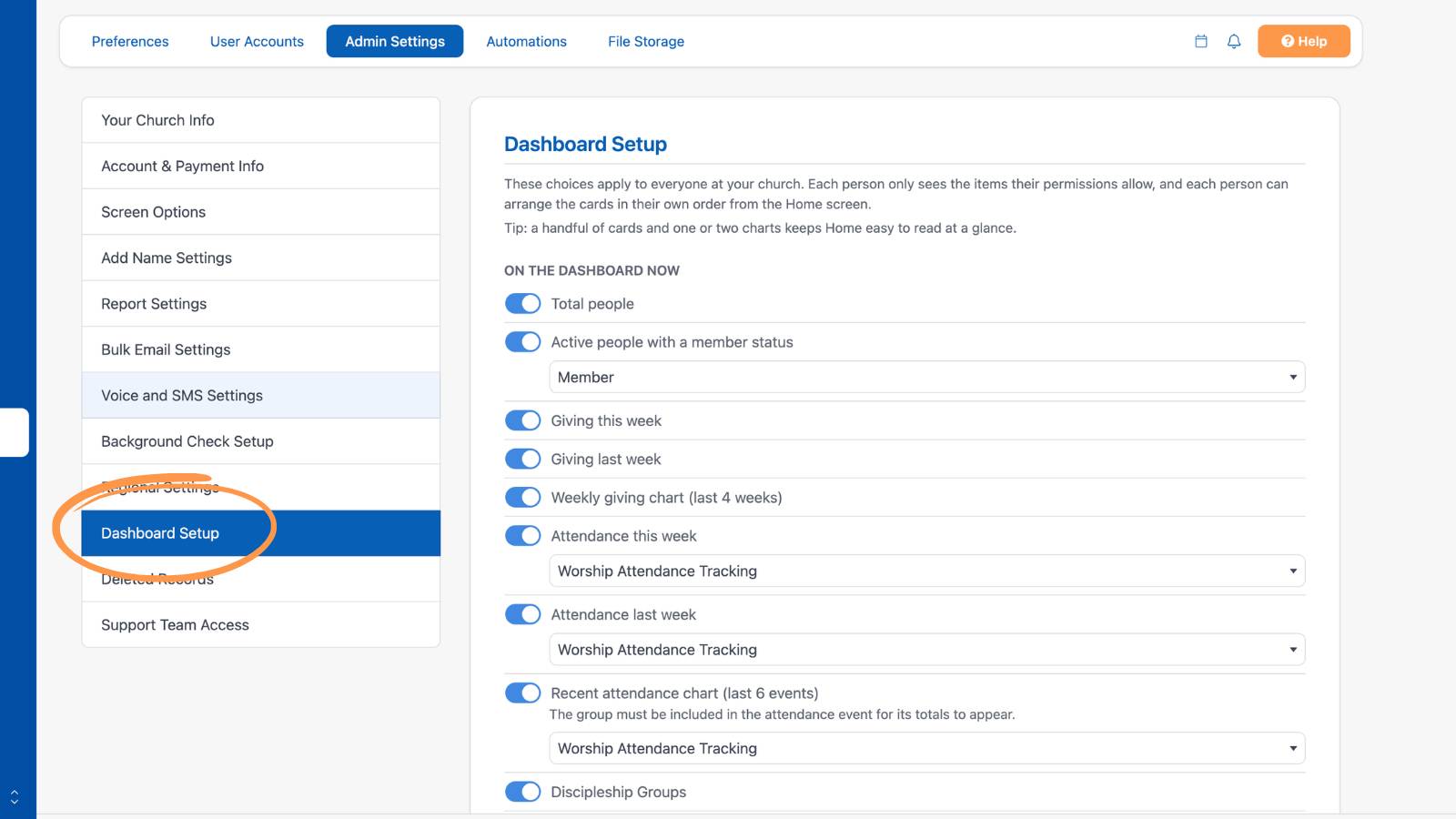 Settings Admin Settings Dash