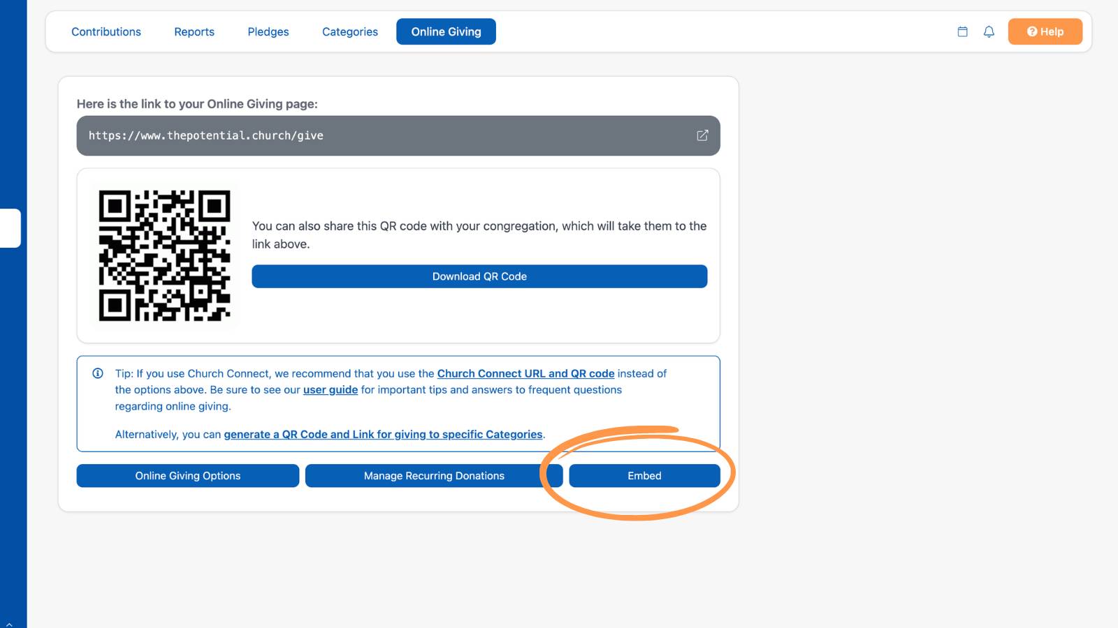 Giving Setting up Online Giving Embed