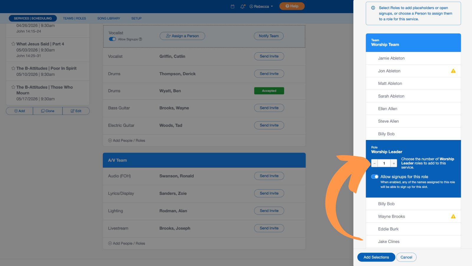 Support Worship Scheduling Scheduling Volunteers Add 5