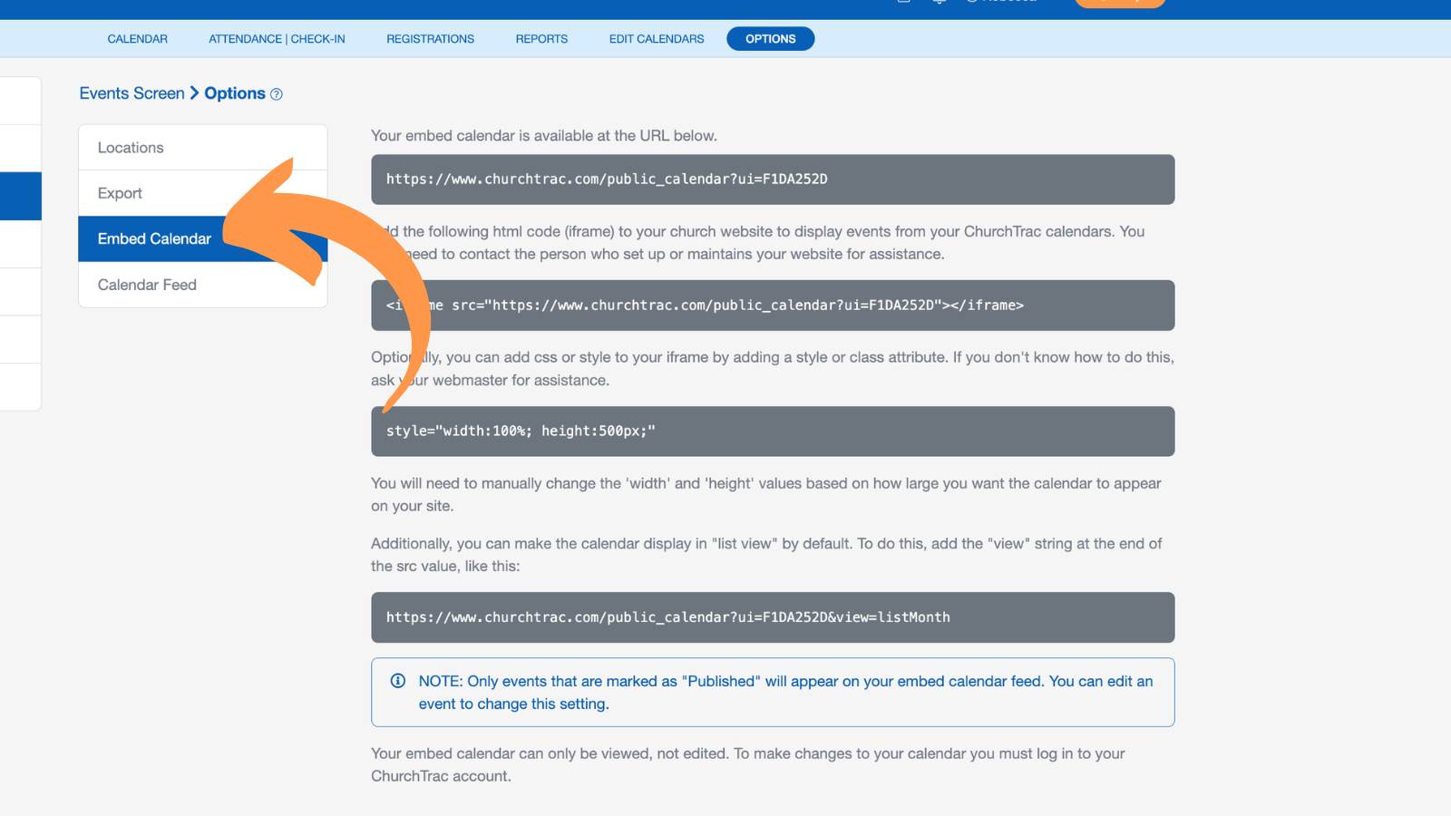 Support Events Options Embed
