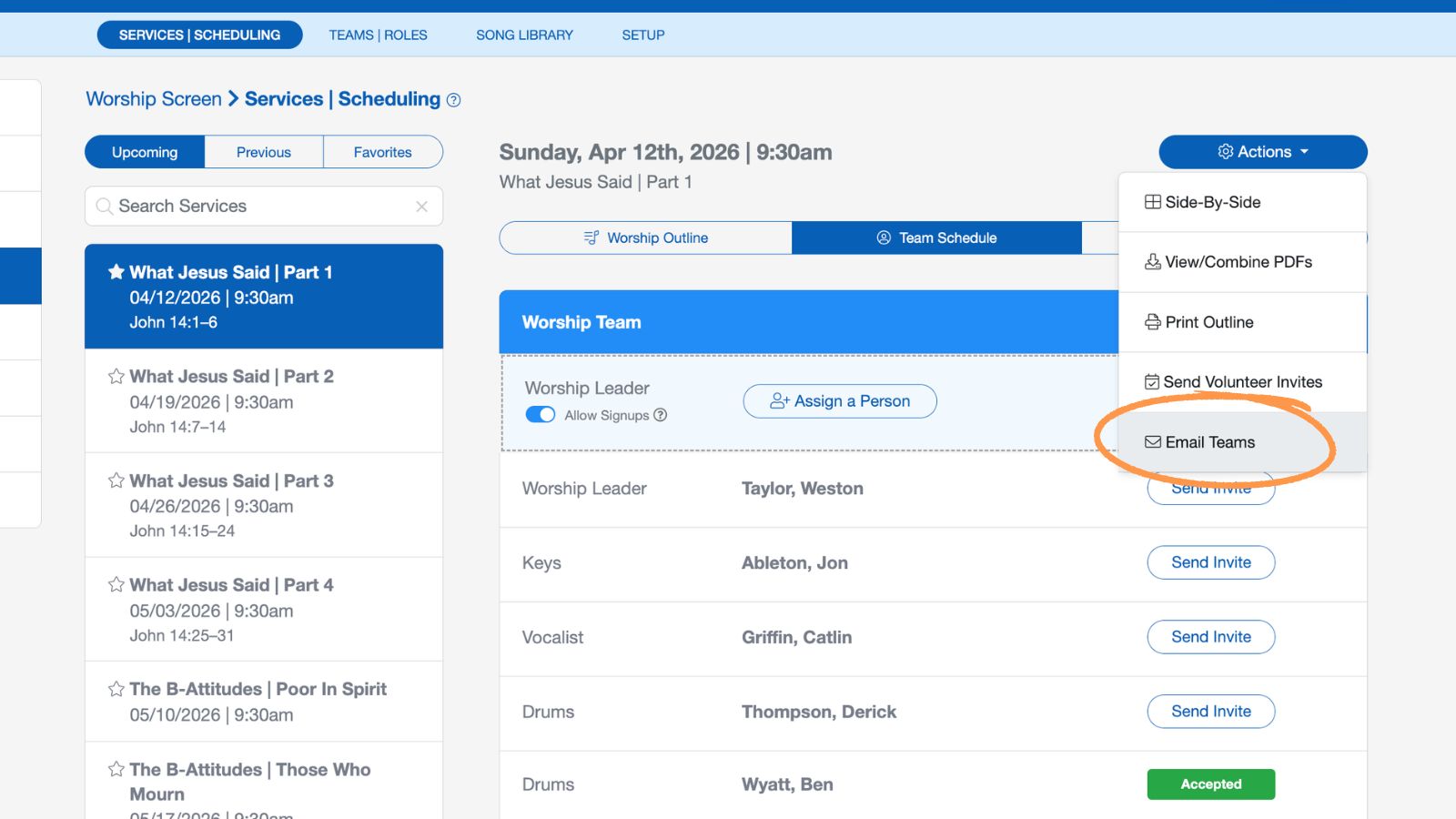 Support Worship Scheduling Scheduling Volunteers Send 4