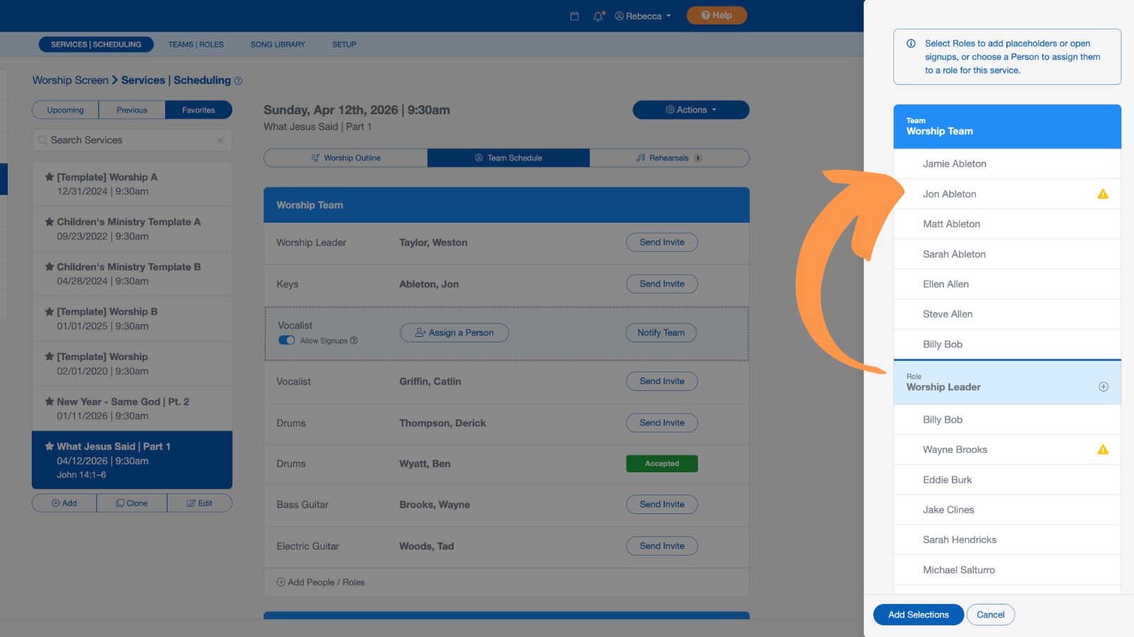 Support Worship Scheduling Scheduling Volunteers Add 2