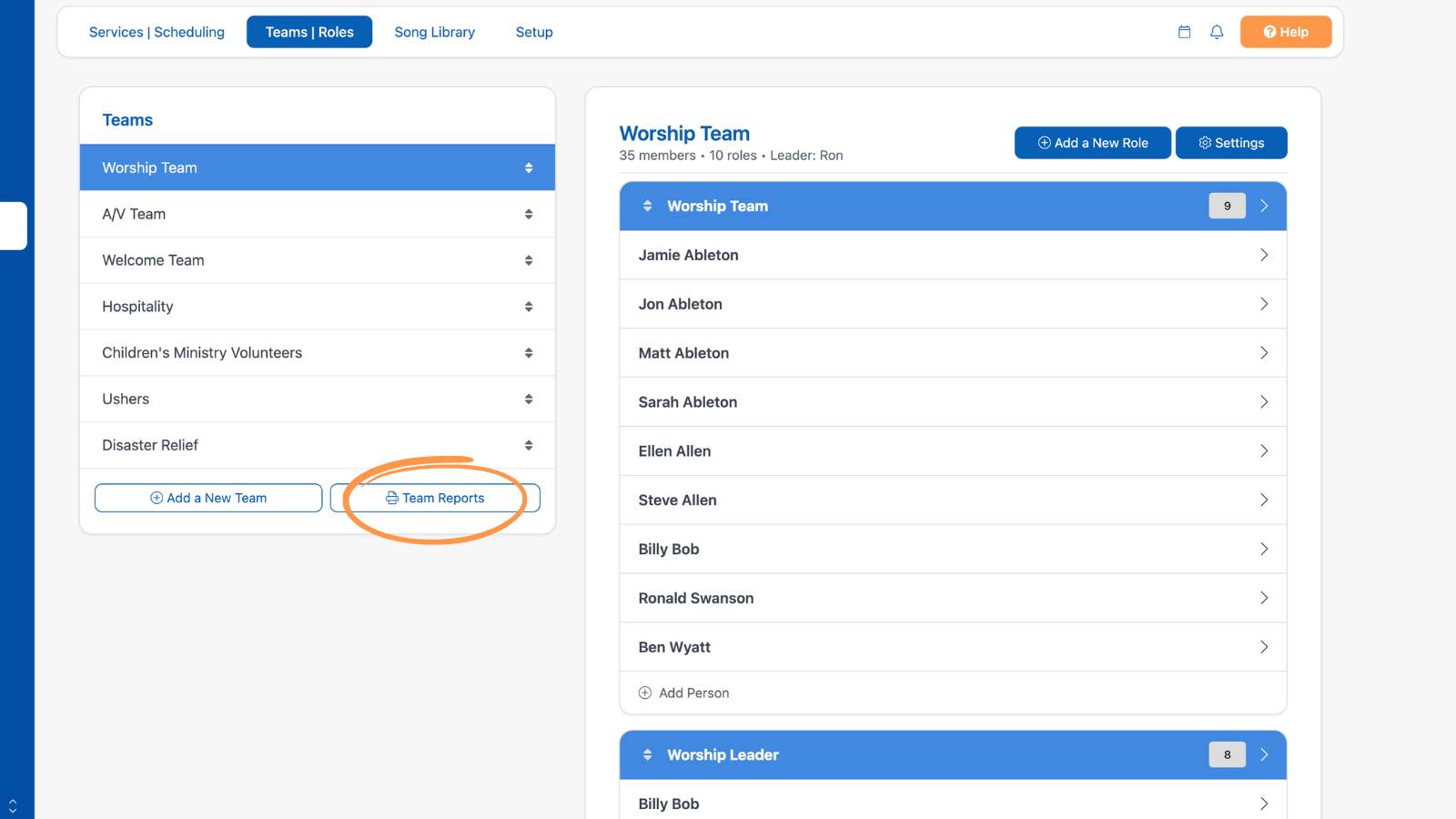 Worship Teams and Roles Team Team Report