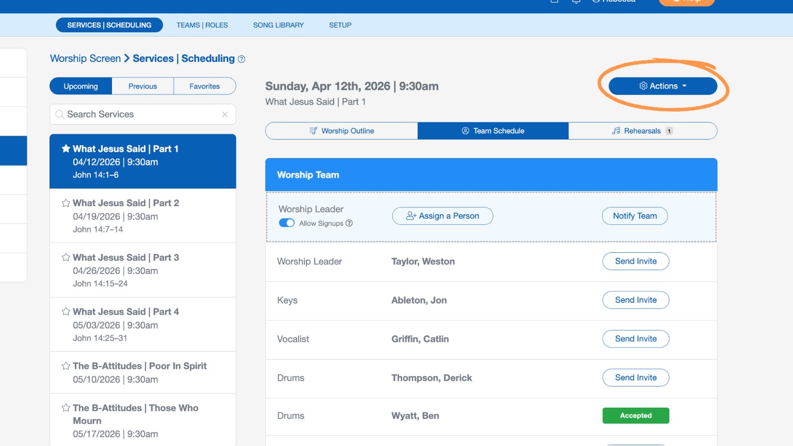Support Worship Scheduling Scheduling Volunteers Send