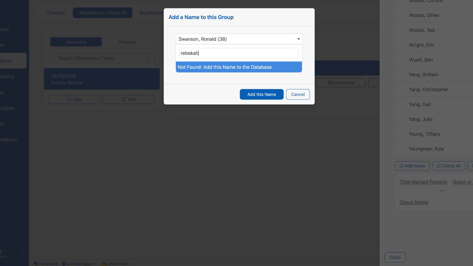 Entering Attendance Quick Add Name New
