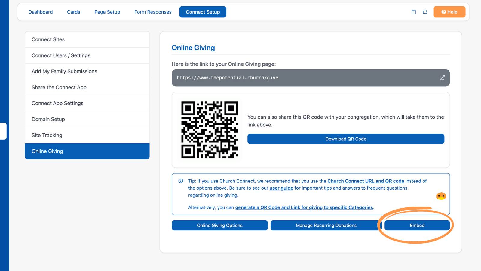 Church Connect Connect Setup Online Giving Embed