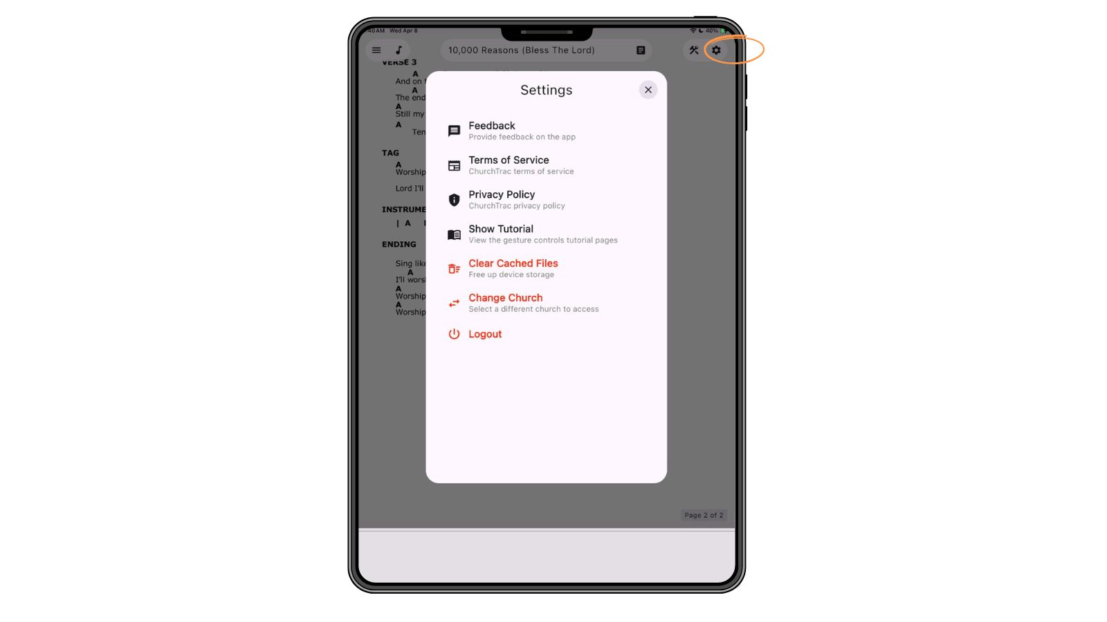 Support Worship Scheduling App Settings