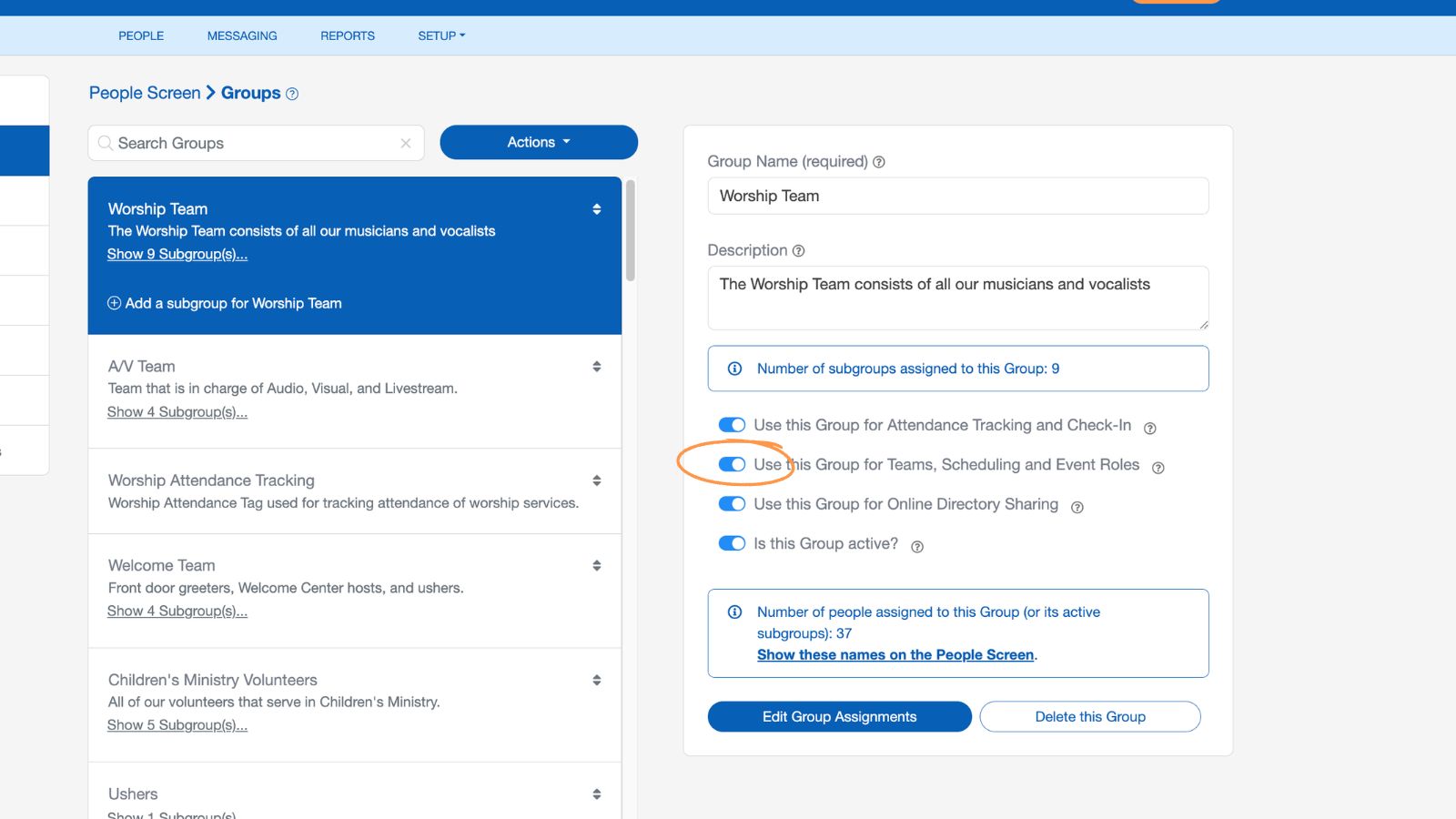 Support Worship Scheduling Teams and Roles Groups