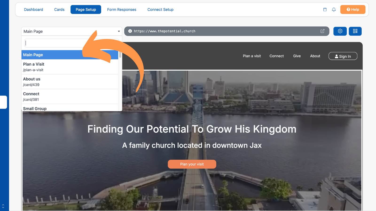 How to Build a Church Website Additional Page Tools Menu