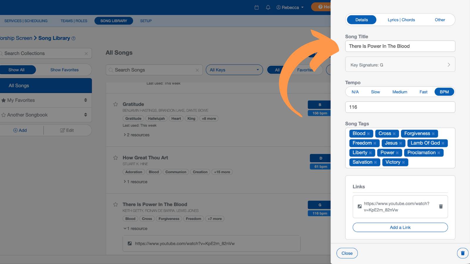 Worship and Scheduling Praise Charts Edit Song