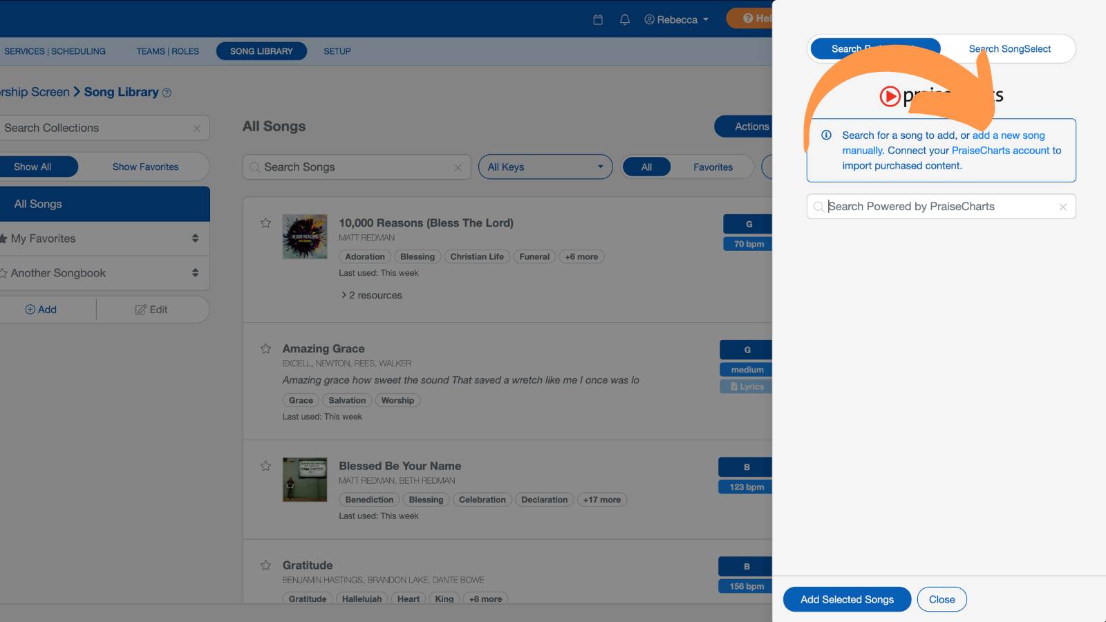 Worship and Scheduling Song Library Add a New Song Manually