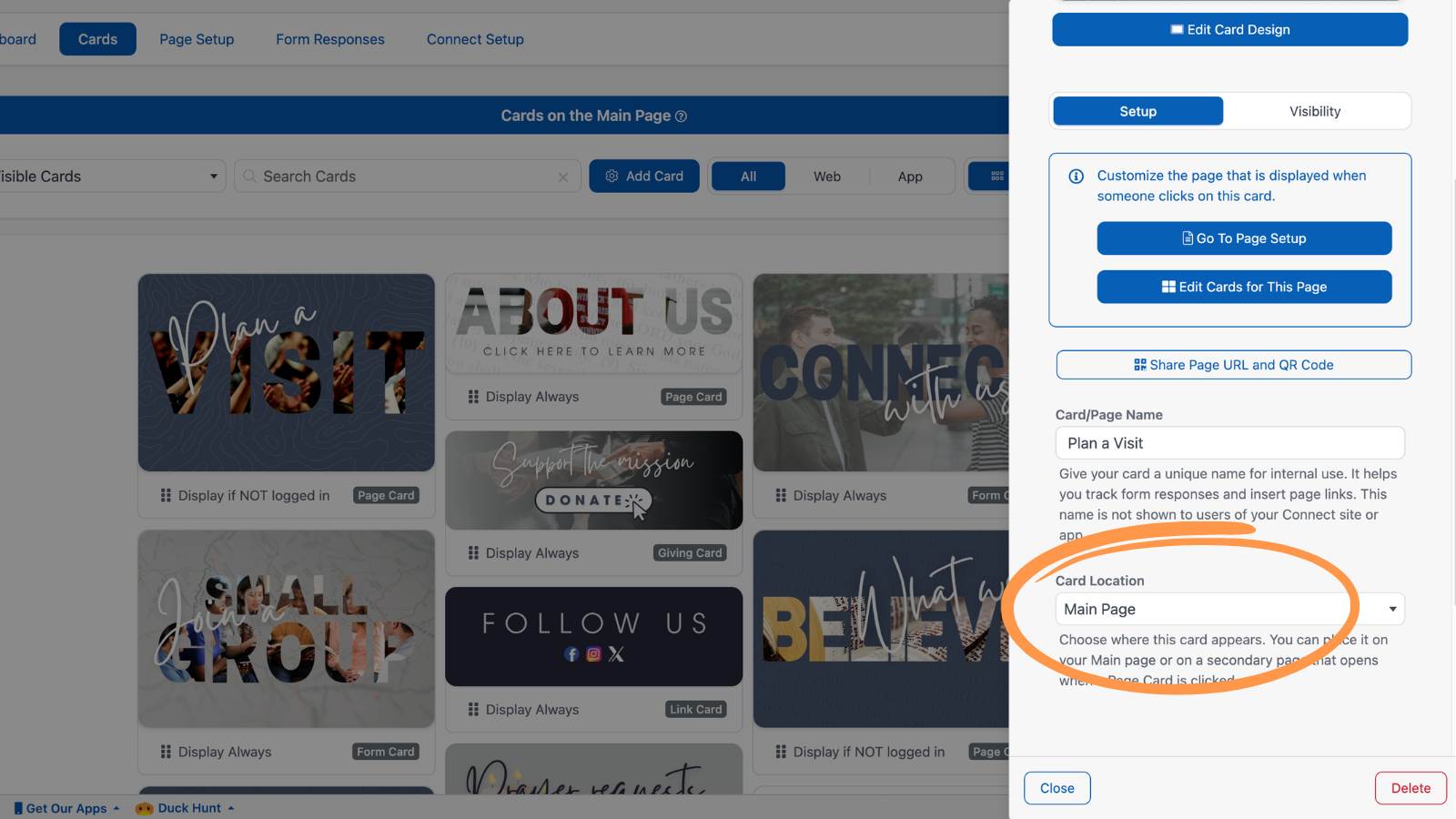 How to Build a Church Website Card Location