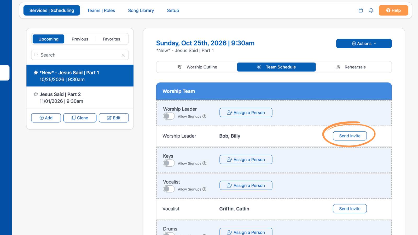 Worship Services and Scheduling Scheduling Volunteers 10