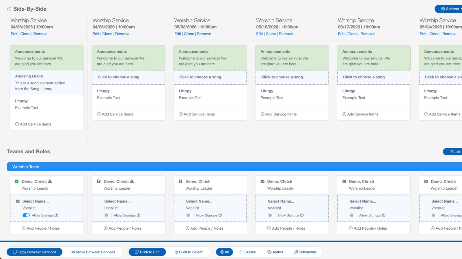 Support Worship and Scheduling Side by Side Service Modes