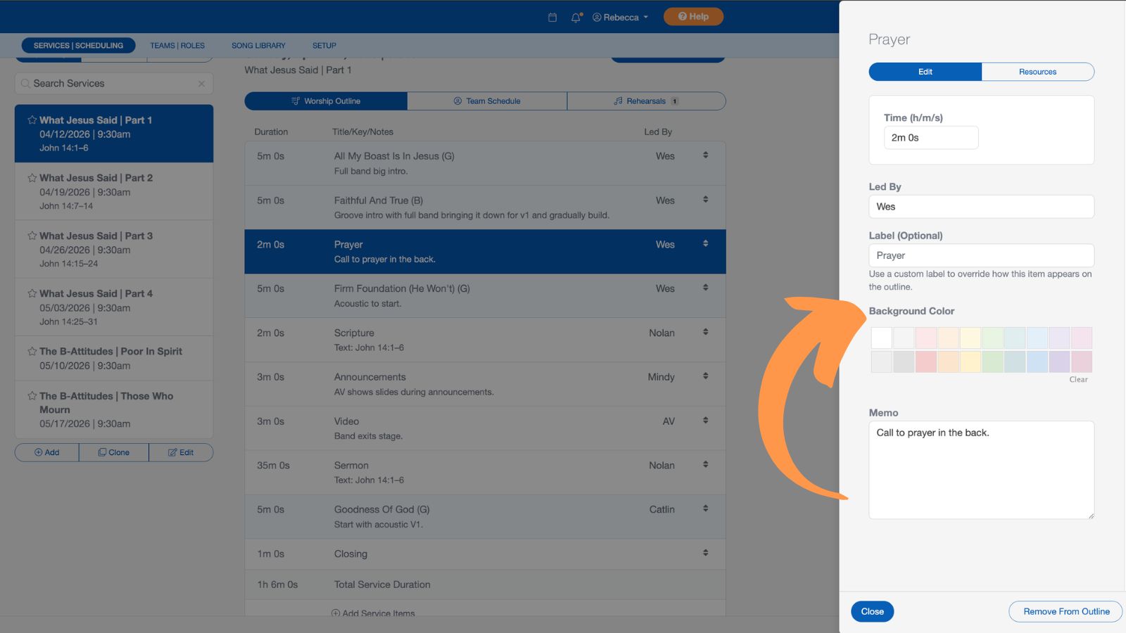 Support Worship Scheduling Service Outline 2 