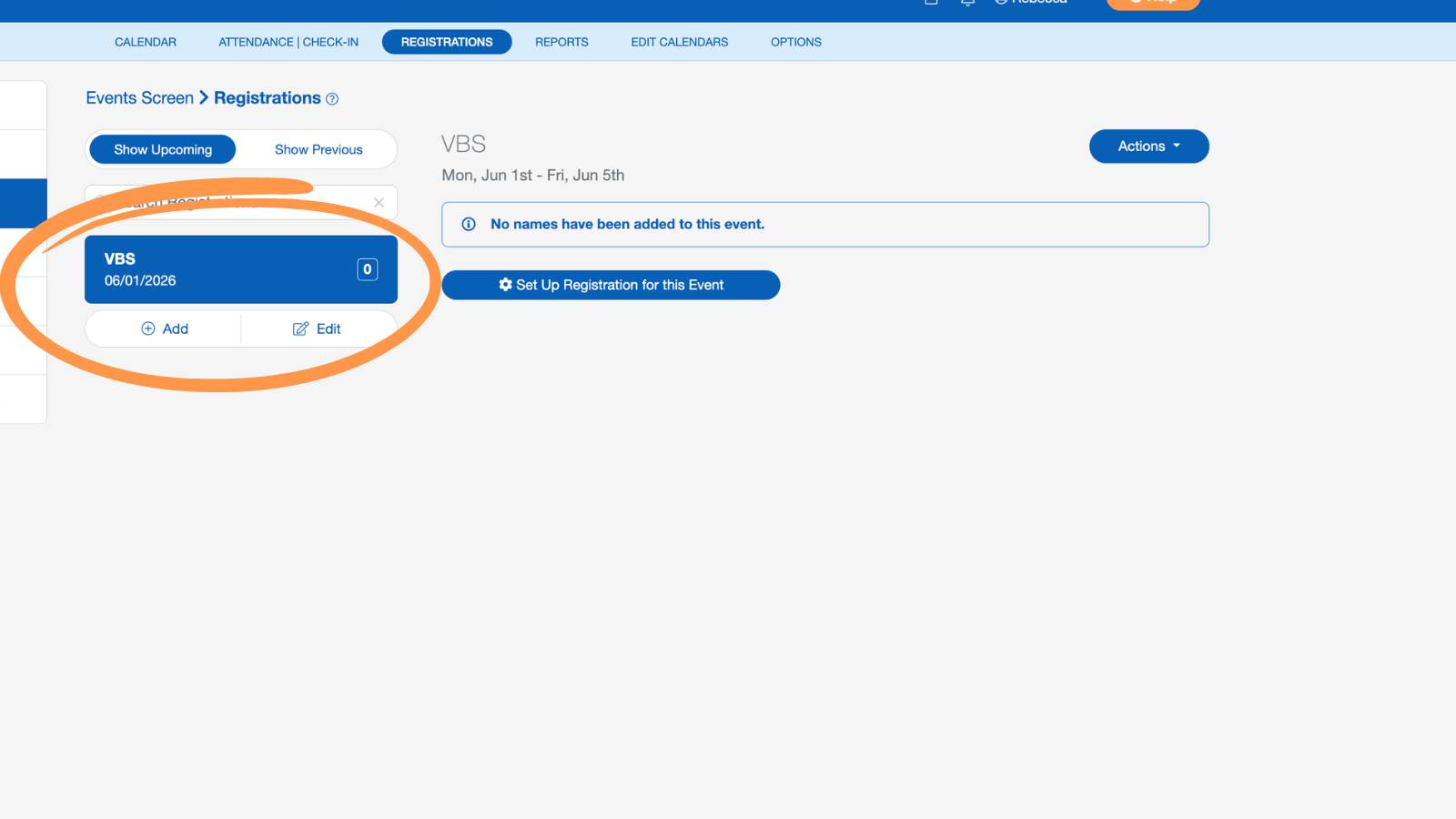 Support Events and Registrations Add New