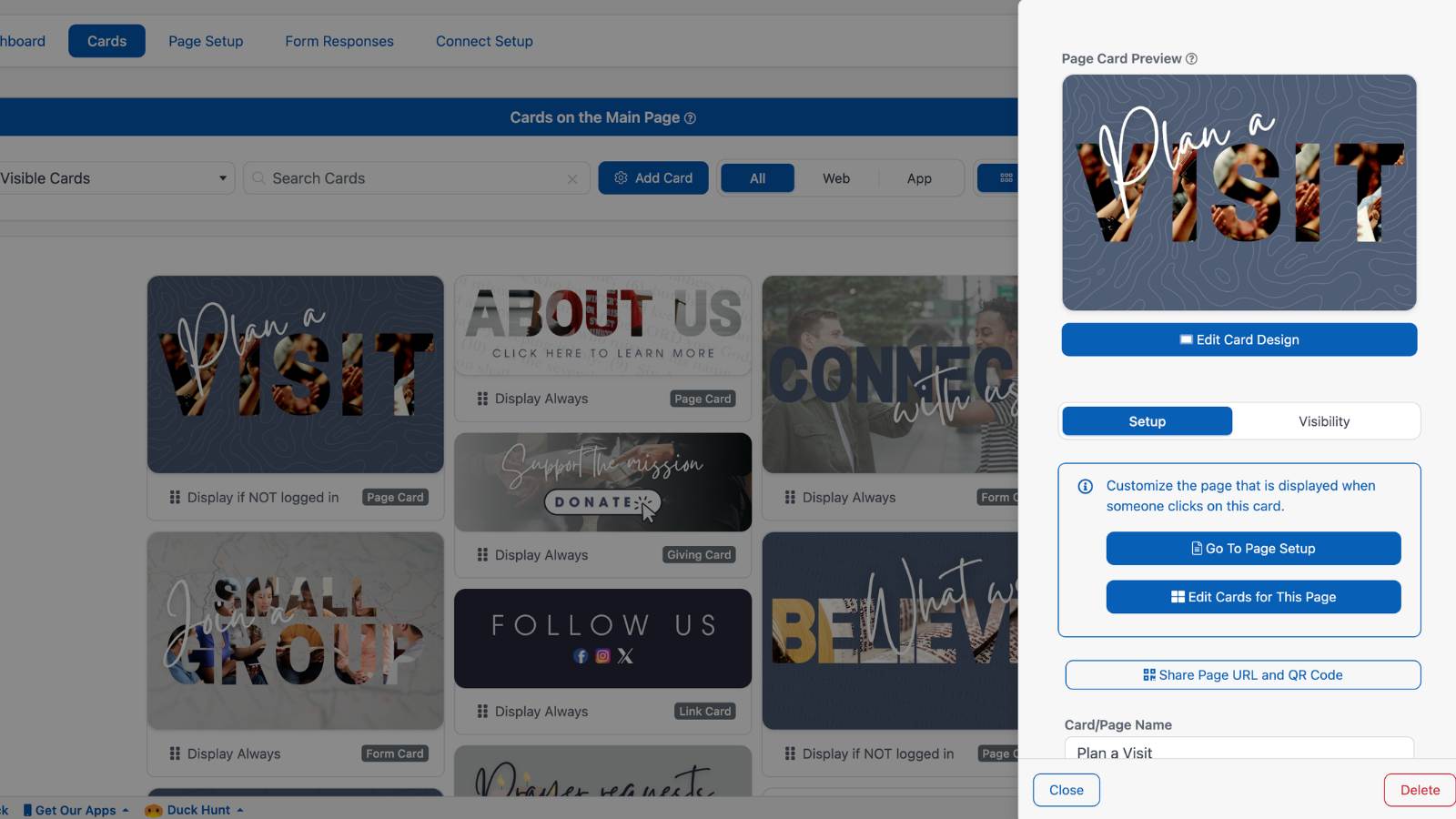 Creating and Editing Connect Cards Add Page Plan a Visit