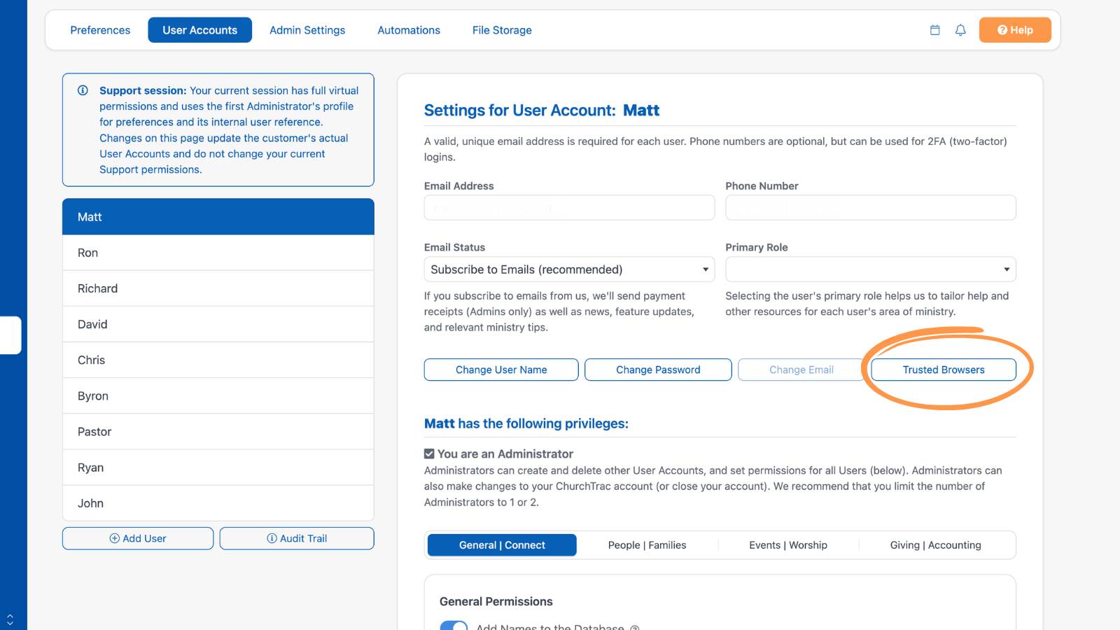 Settings User Accounts 2FA