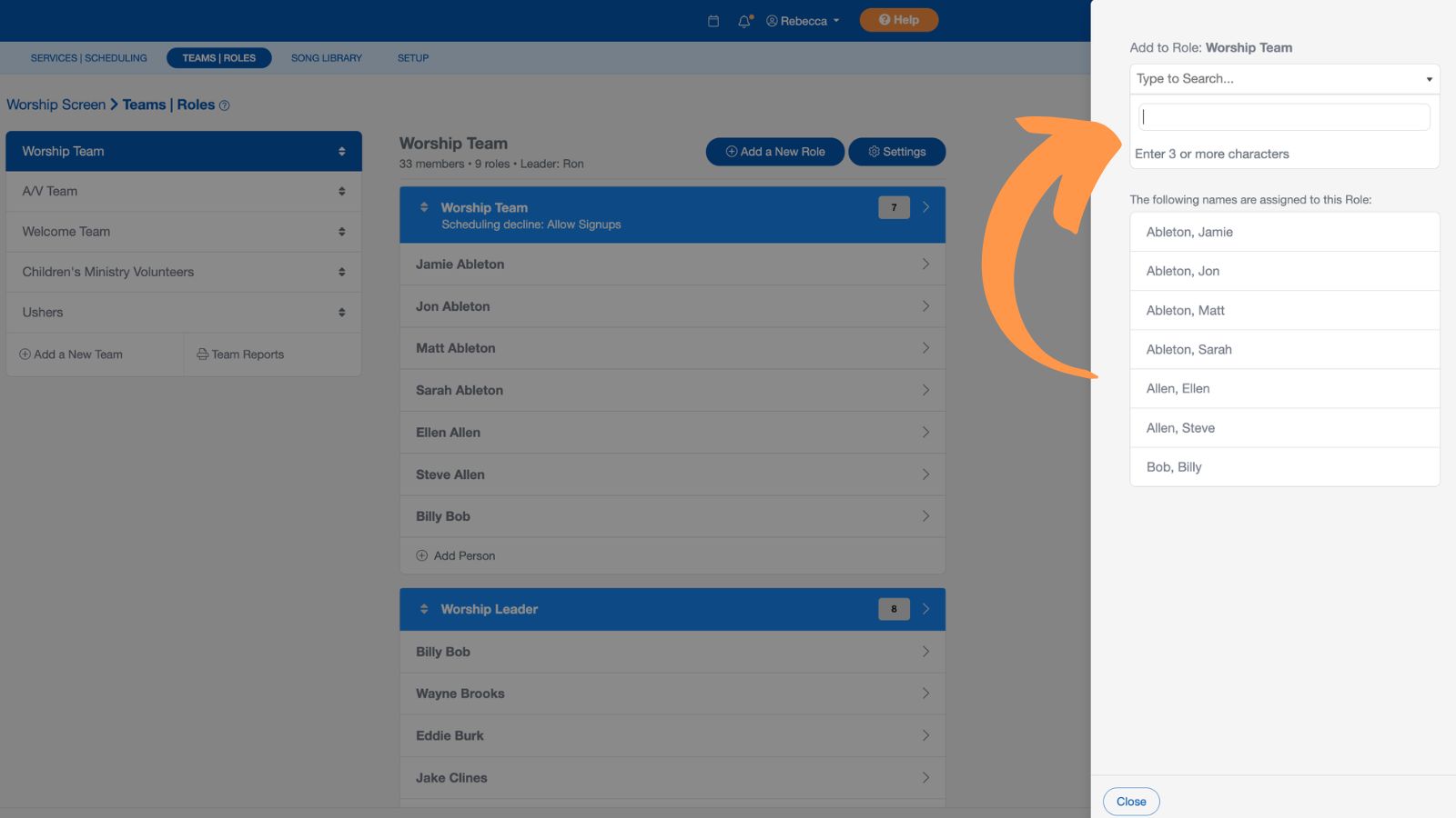 Support Worship Scheduling Teams and Roles Add New Person 2