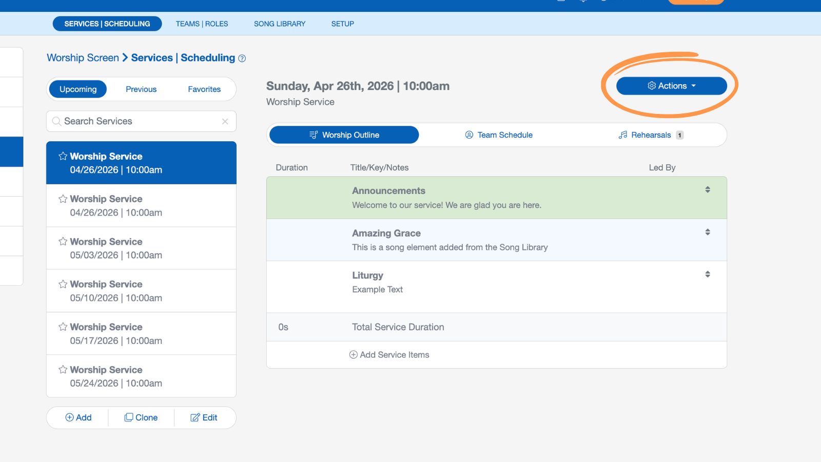 Support Worship and Scheduling Side by Side Actions