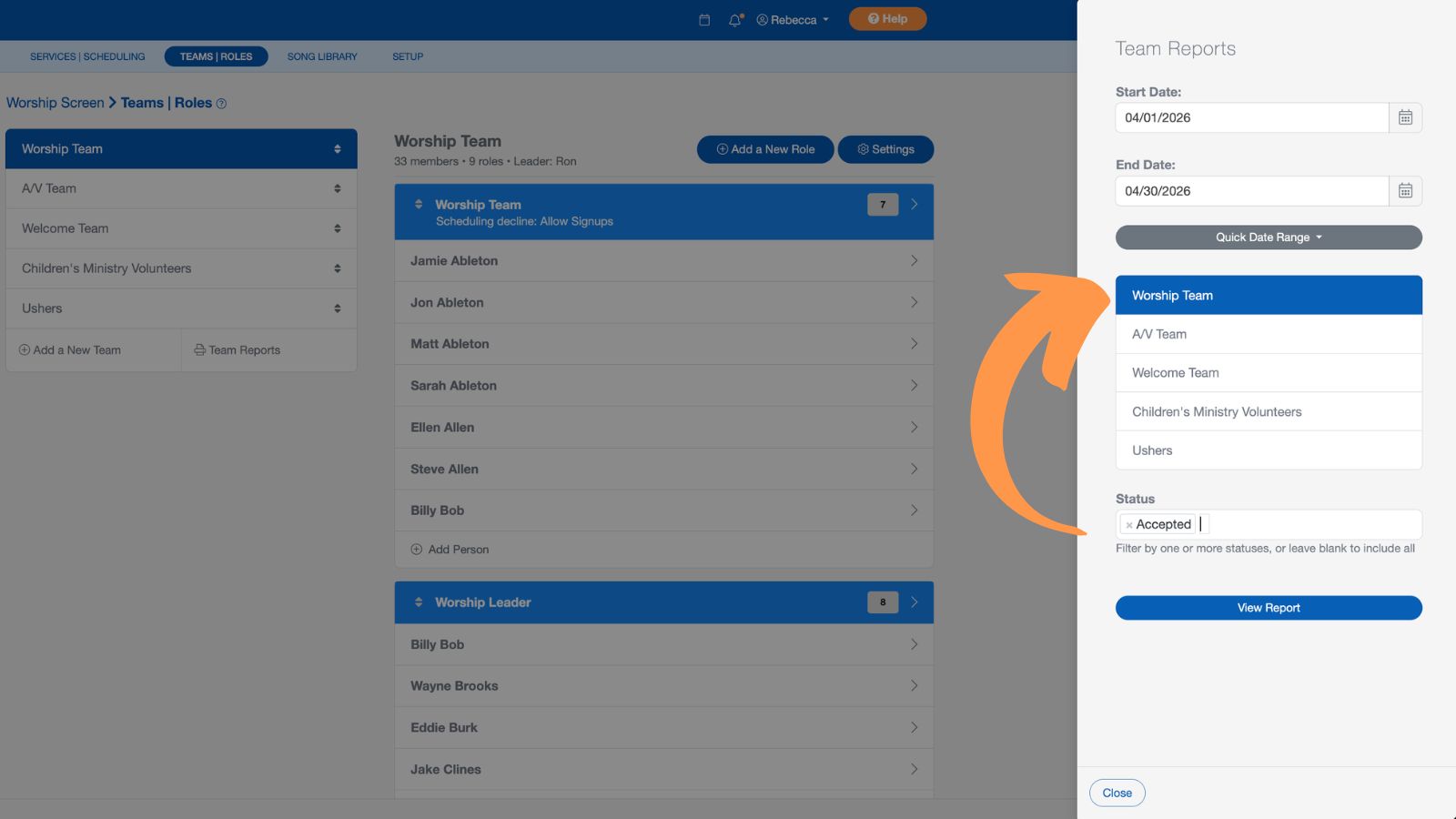 Support Worship Scheduling Teams and Roles Team Reports 2