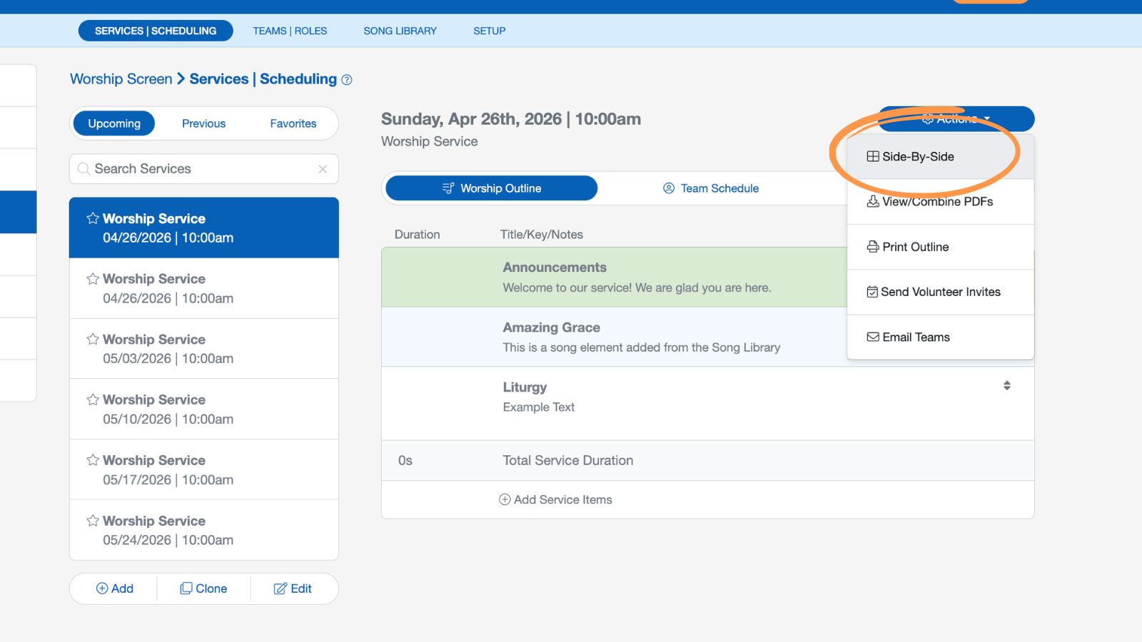Support Worship and Scheduling Side by Side Actions 2