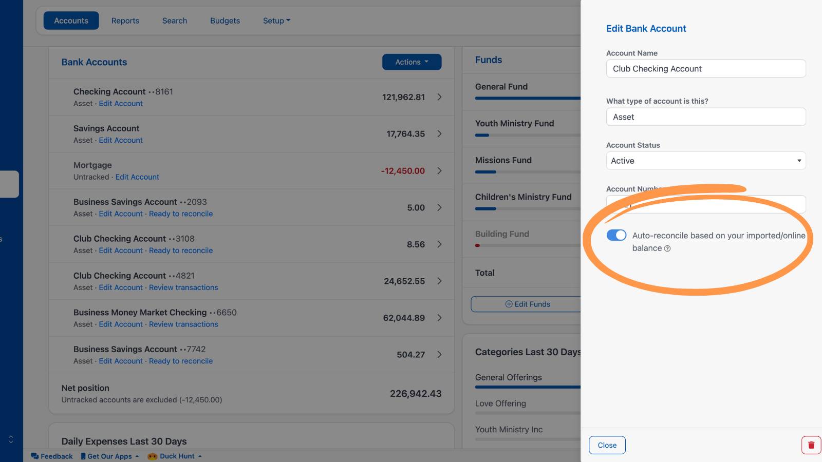 Auto-reconcile feature to speed up your church bookkeeping