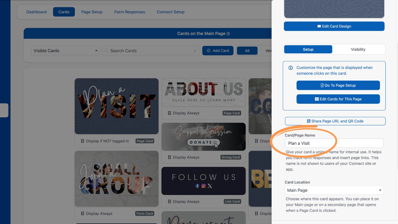 Creating and Editing Connect Cards Page Name