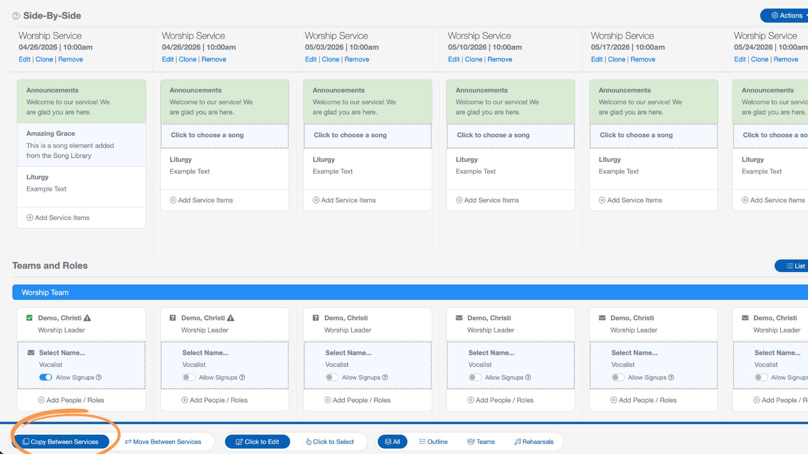 Support Worship and Scheduling Side by Side Service Modes 2