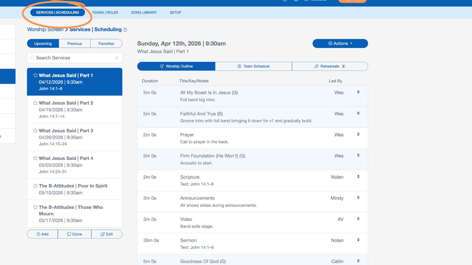 Support Worship Scheduling Services and Scheduling