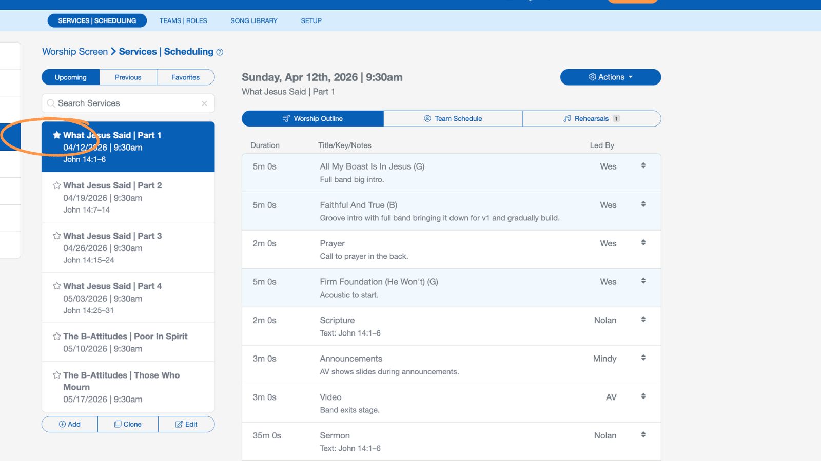 Support Worship Scheduling Favorite Services