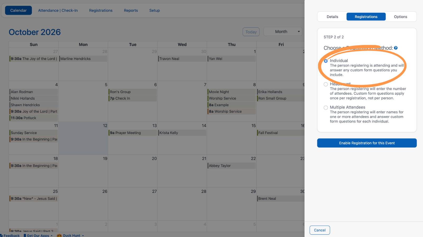 Creating New Registrations Individual