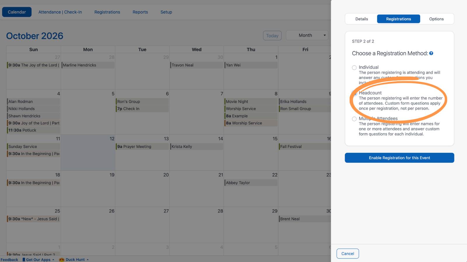 Creating New Registrations Headcount