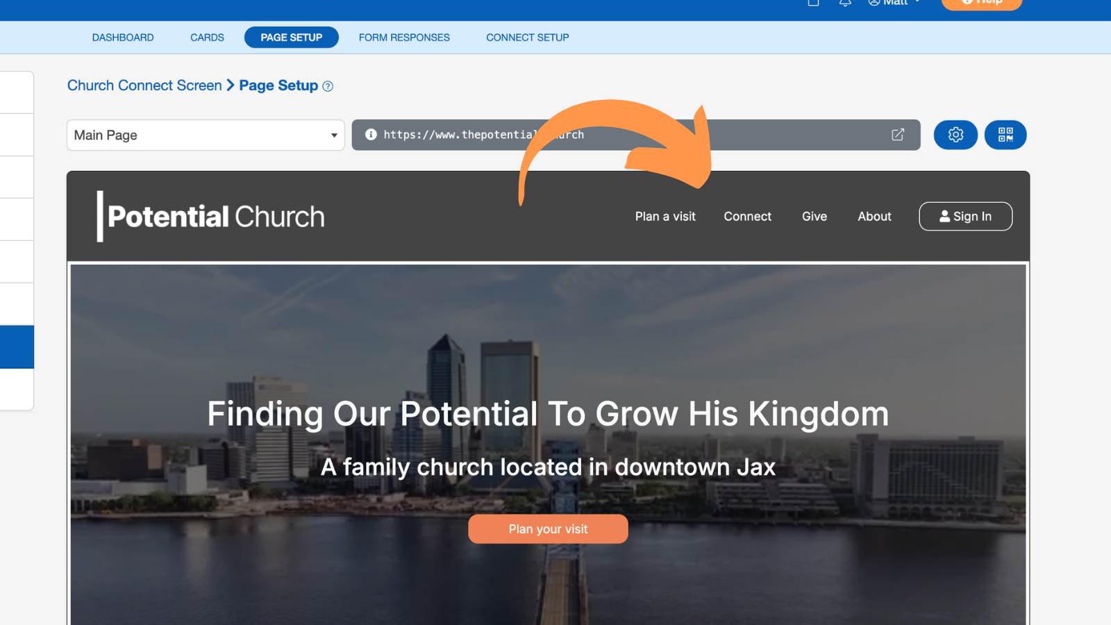 Church Connect Page Setup