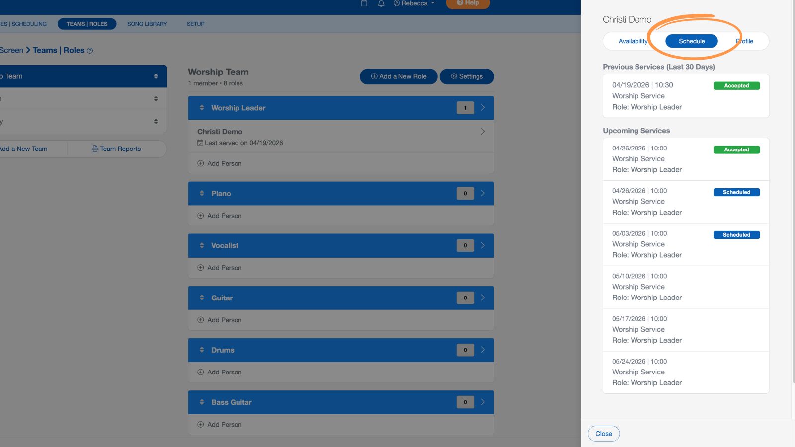 Support Worship and Scheduling Managing Team Members 2