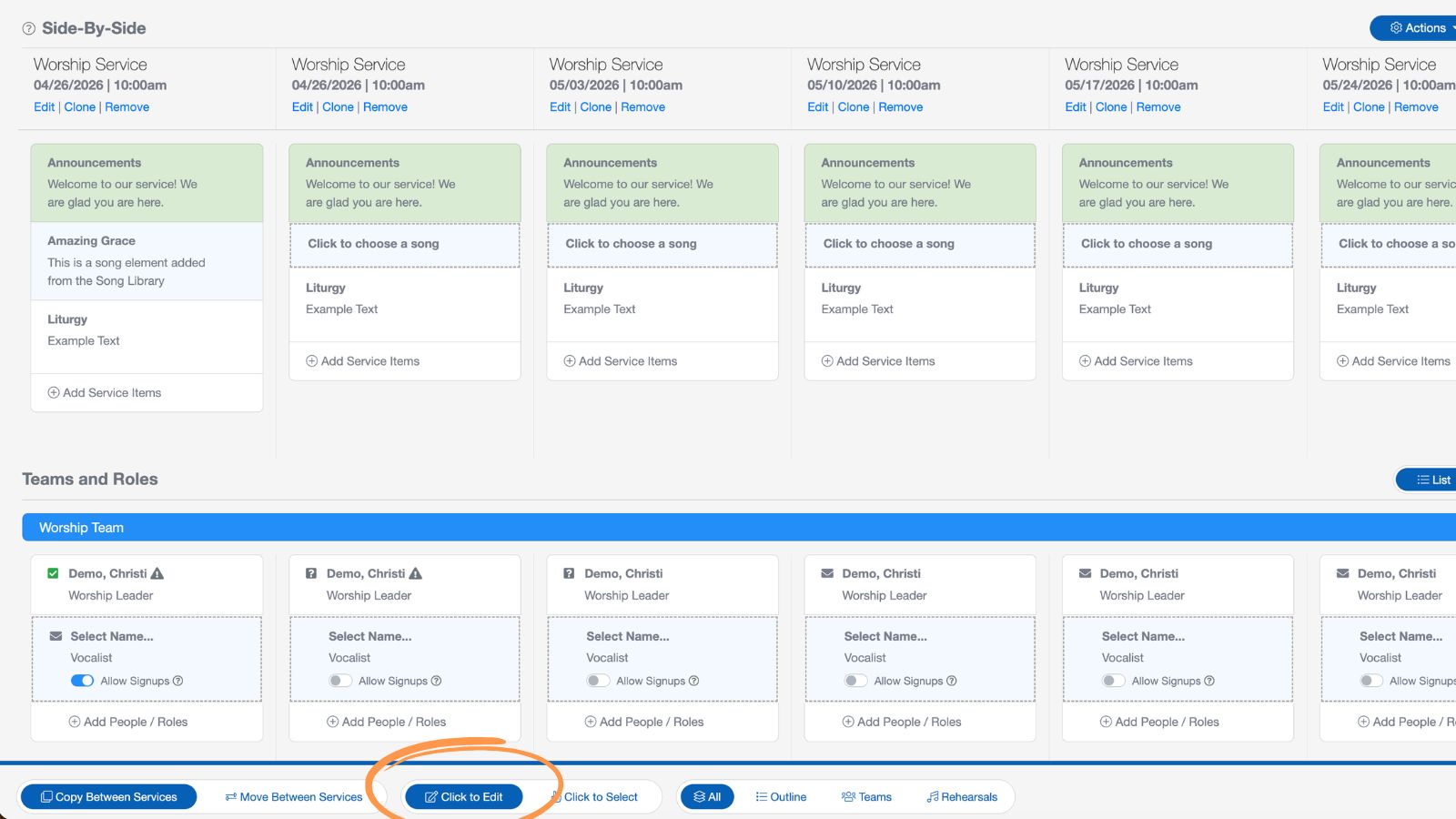 Support Worship and Scheduling Side by Side Service Modes 3