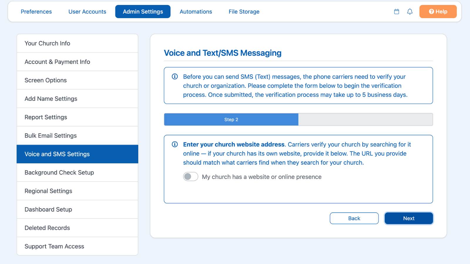 Settings Admin Settings Sms 2