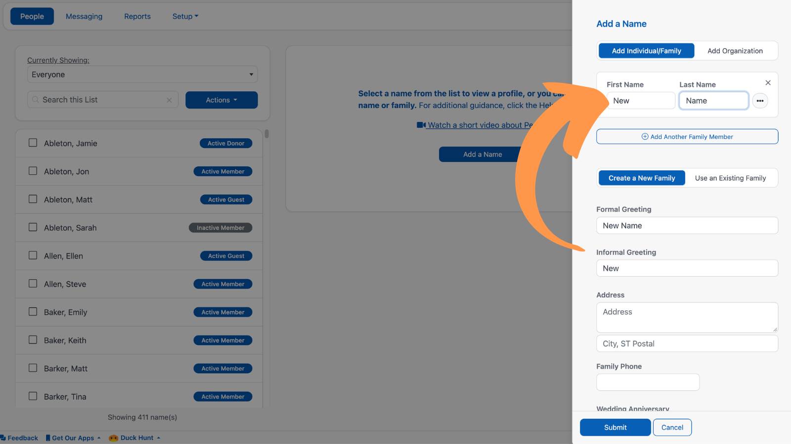 Getting Started With People Add Names Menu