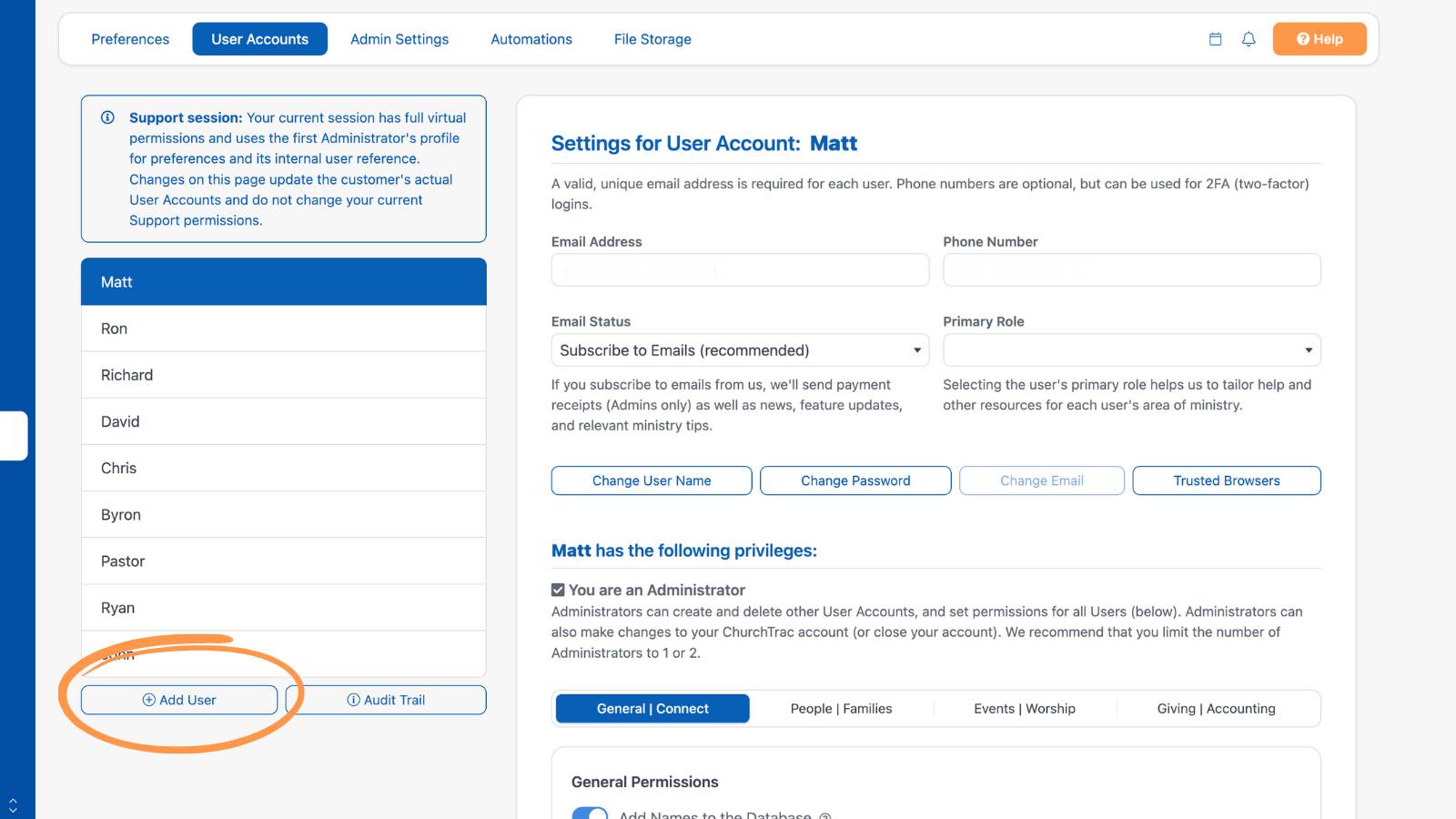 Settings User Accounts Add