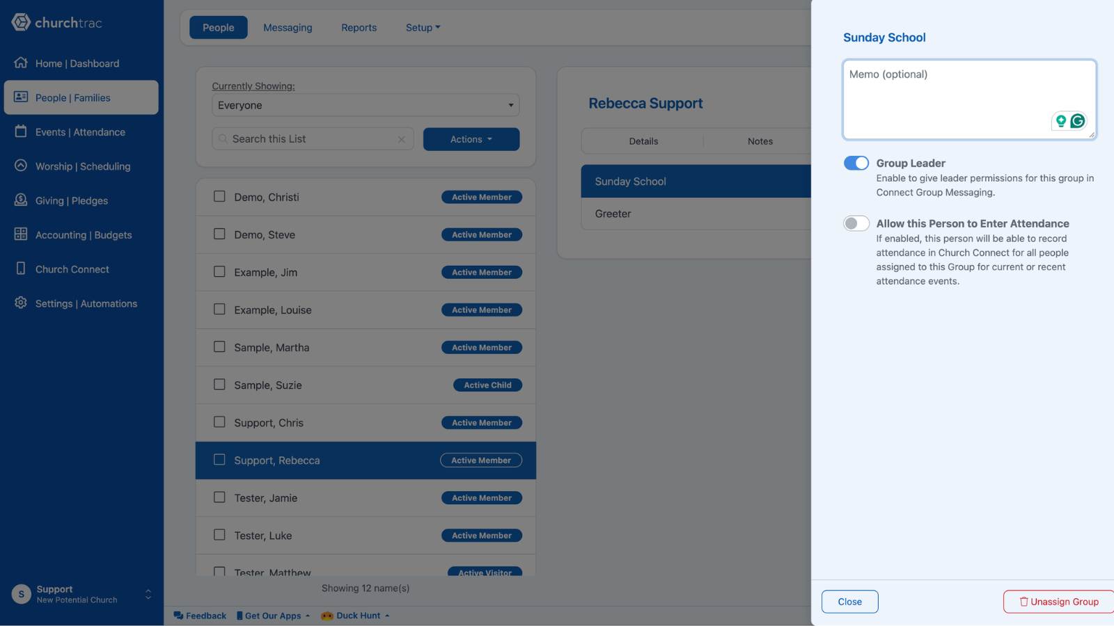People Groups Track Attendance and Group Leader