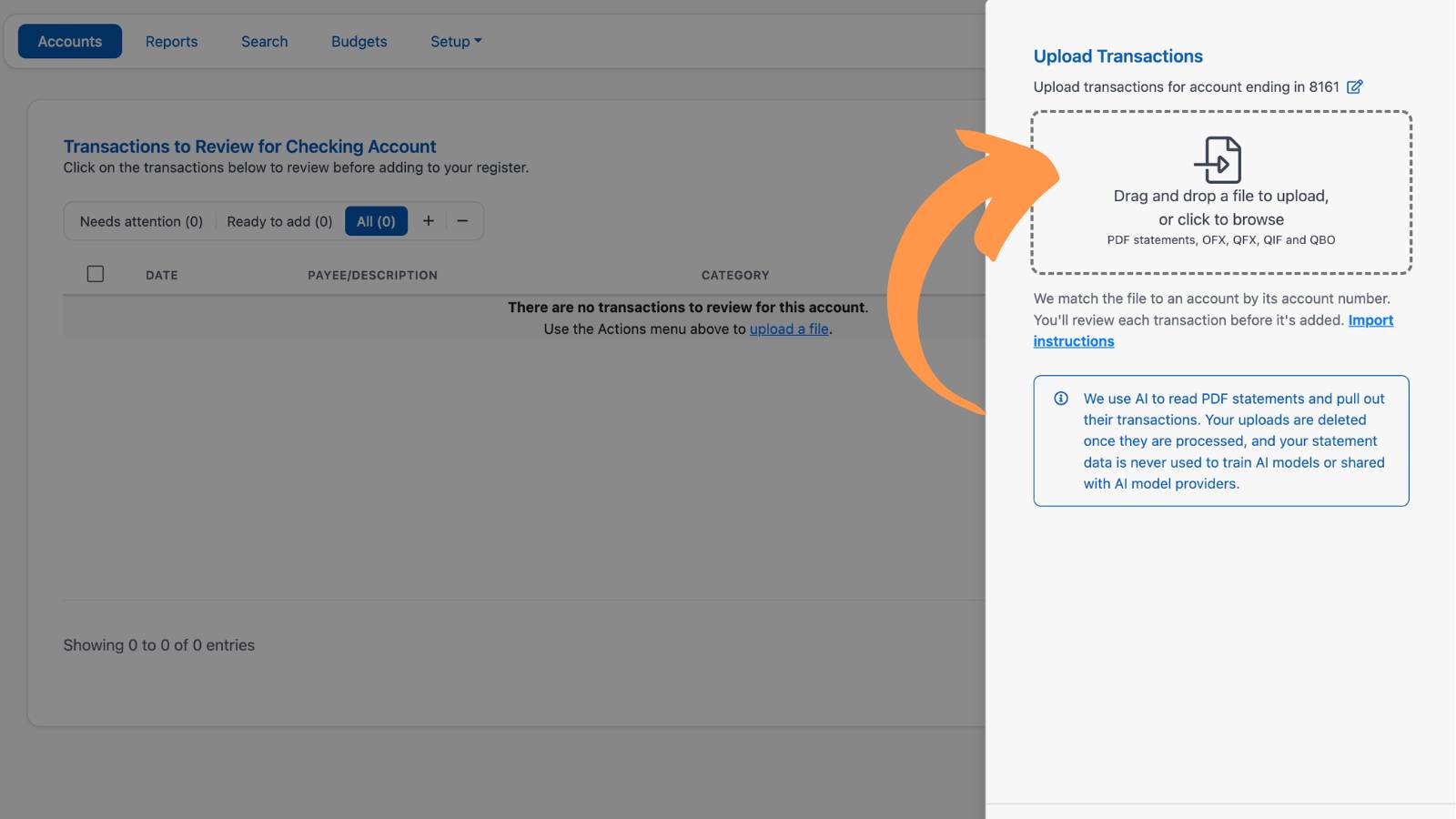 Upload PDF bank statements from your church bank account