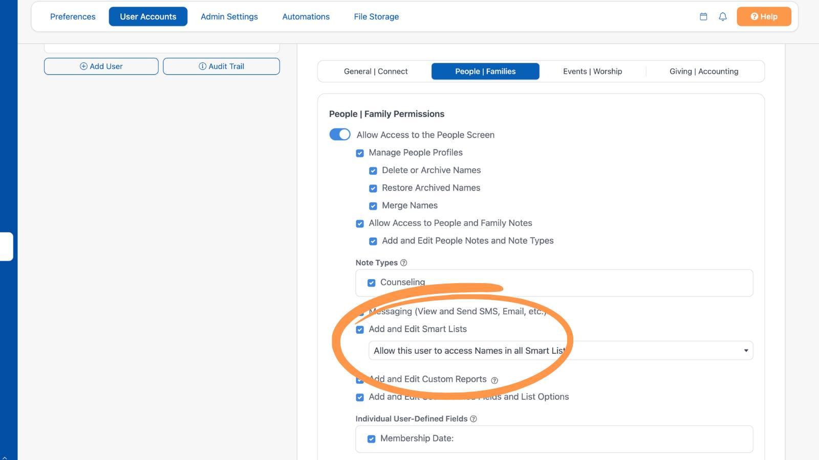 Settings User Accounts Privileges 5