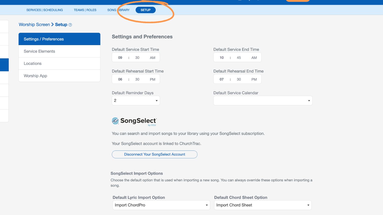Support Worship Scheduling Setup