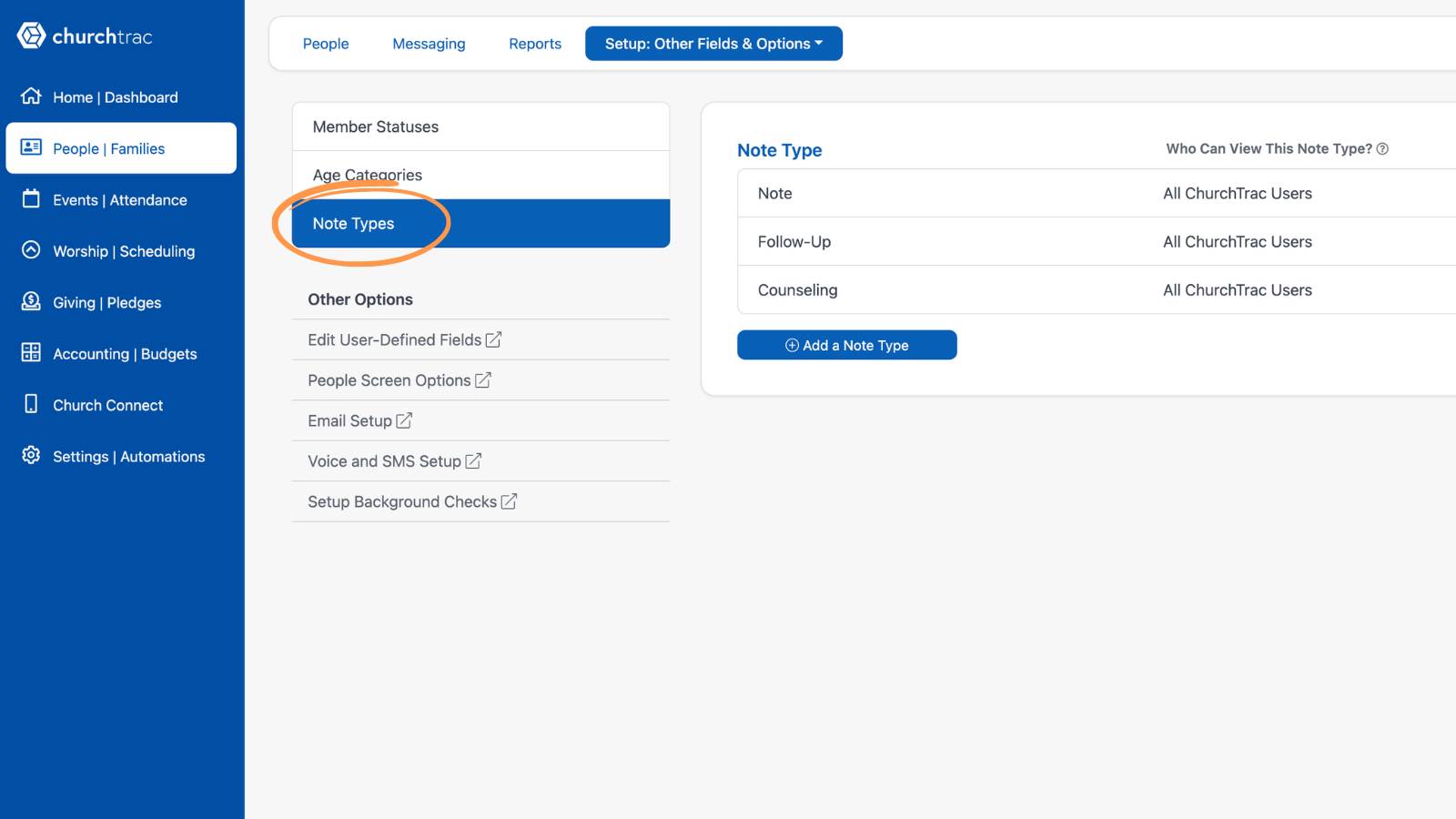 Getting Started With People Navigating Setup Other Fields Note Types