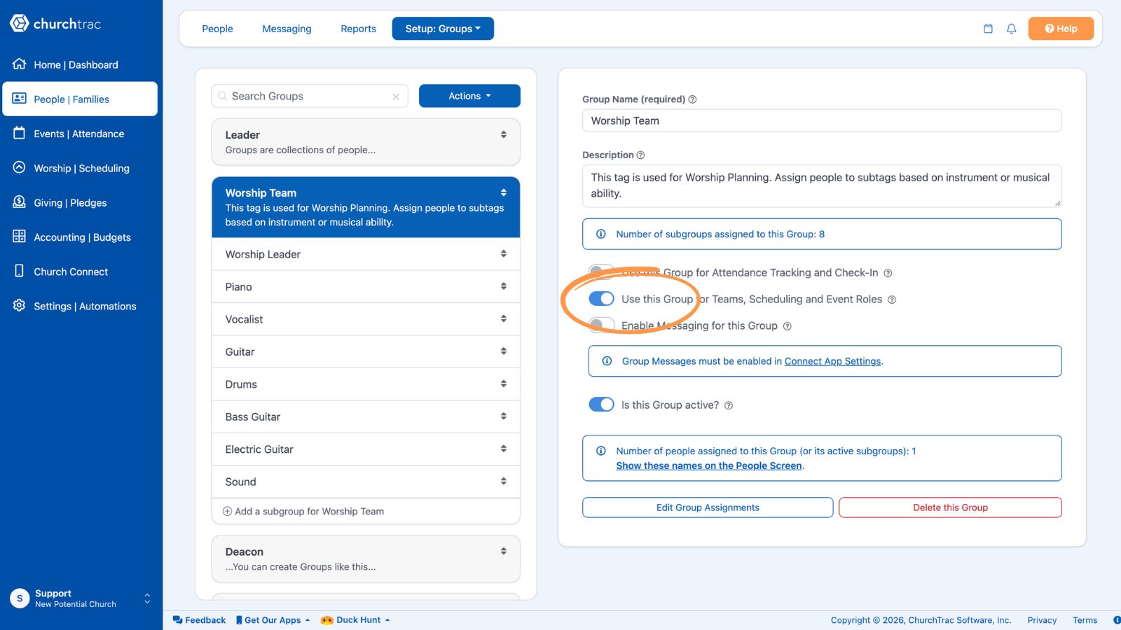 People Setup Groups Volunteer Scheduling